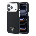 Apple iPhone 18 Pro Kılıf Guess Orjinal Lisanslı M-safe Şarj Özellikli PU Metal Üçgen Logolu Karbon Fiber Kevlar Kapak