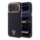 Apple iPhone 18 Pro Uyumlu Kılıf Guess Orjinal Lisanslı M-safe Şarj Özellikli PU Metal Üçgen Logolu Karbon Fiber Kevlar Kapak
