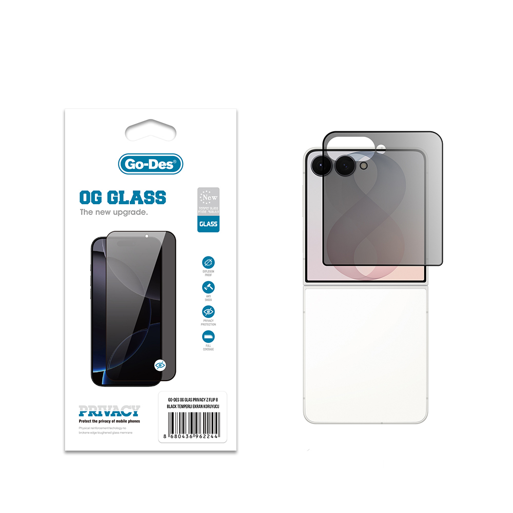 Samsung Galaxy Z Flip Uyumlu 8 Go Des OG Glass Privacy Antistatik Temperli Cam Ekran Koruyucu