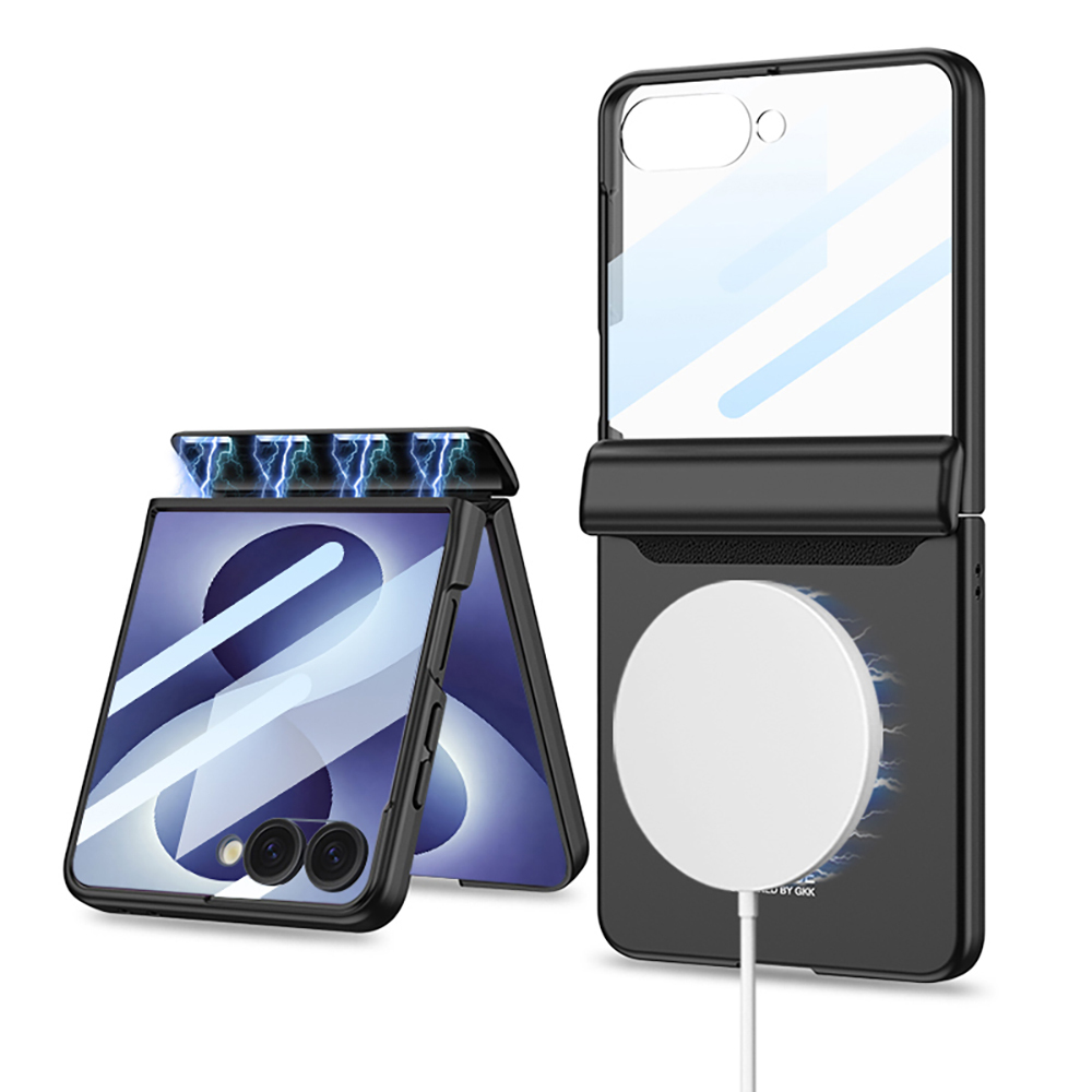 [RNZ-TA138332] Samsung Galaxy Z Flip Uyumlu 8 Kılıf M-safe Şarj Özellikli Zore Kıpta KPT-04 Sert PC Kapak (Siyah)
