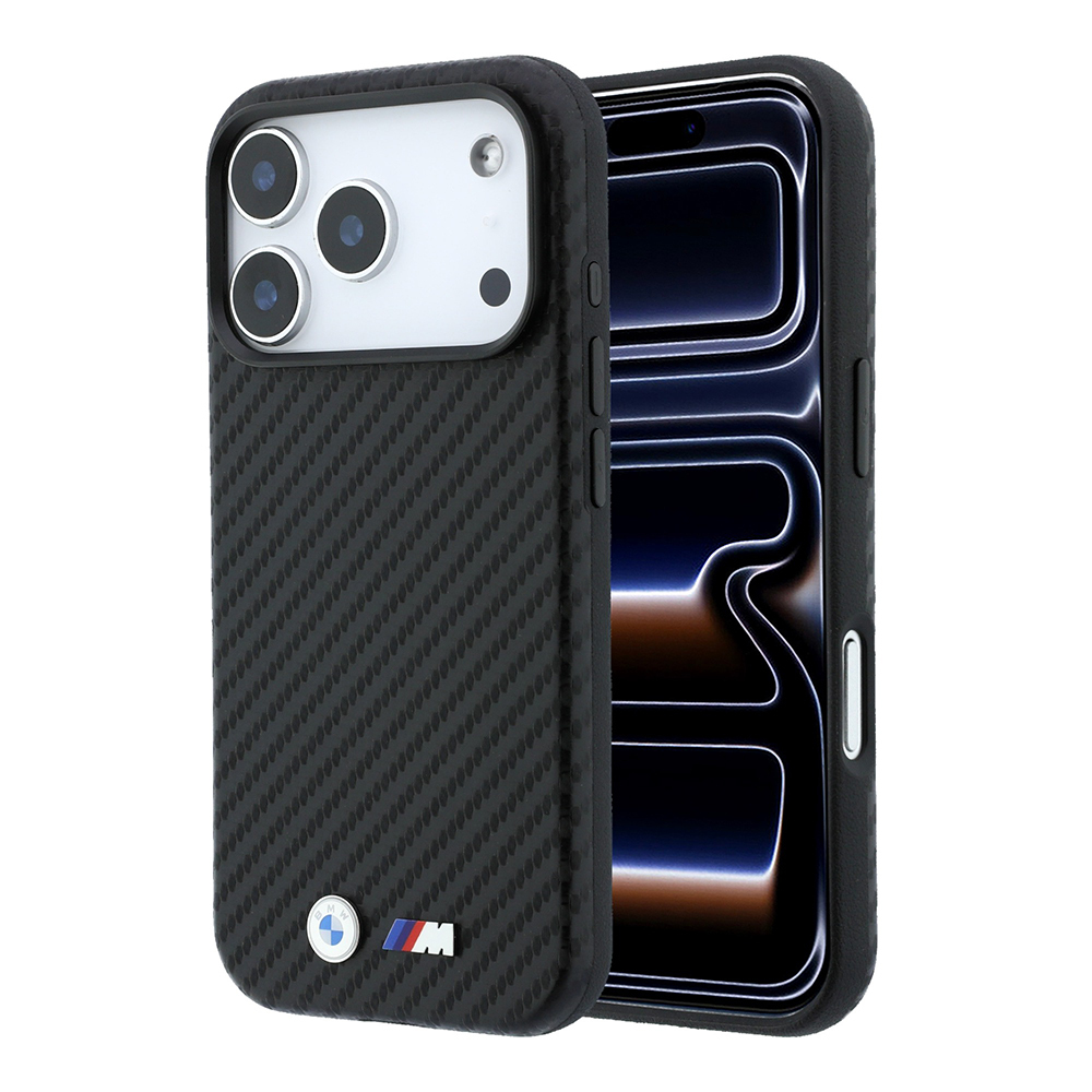 [RNZ-TA138156] Apple iPhone 18 Pro Max Kılıf BMW Orjinal Lisanslı M-safe Şarj Özellikli Karbon Fiber Tasarımlı ve Metal Logolu PU Deri Kapak (Siyah)