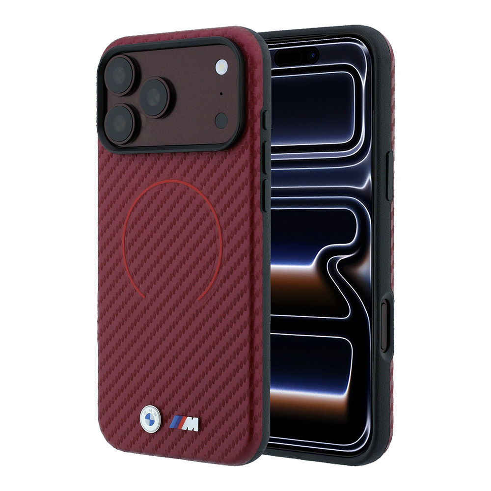 [RNZ-TA138163] Apple iPhone 18 Pro Max Kılıf BMW Orjinal Lisanslı M-safe Şarj Özellikli PU Metal Logolu Kırmızı Halka Tasarımlı Kapak