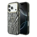 Apple iPhone 18 Pro Uyumlu Kılıf Guess Orjinal Lisanslı M-safe Şarj Özellikli Üçgen Logolu Zebra Desenli Silikon Kapak