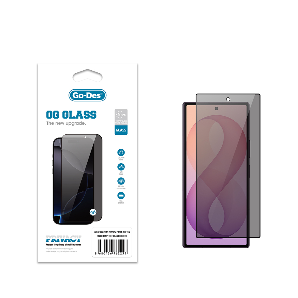 [RNZ-TA138403] Galaxy Z Fold 8 Ultra Go Des OG Glass Privacy Antistatik Temperli Cam Ekran Koruyucu