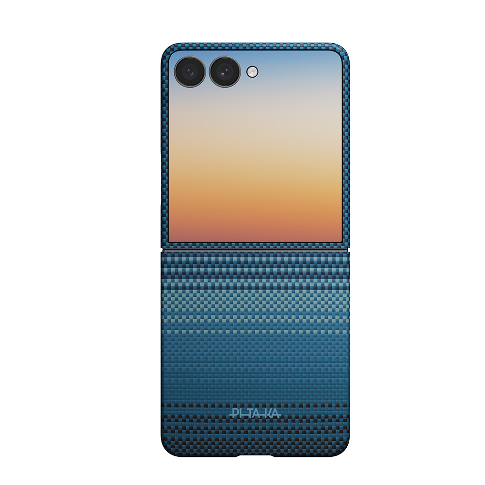 [RNZ-TA138539] Samsung Galaxy Z Flip Uyumlu 8 Kılıf M-safe Şarj Özellikli Aramid Karbon Fiber Pitaka Tactile Woven Sunset-Moonrise Serisi Kapak