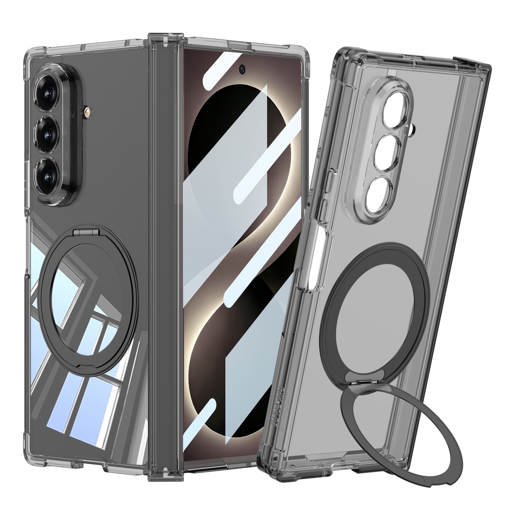 [RNZ-TA138410] Samsung Galaxy Z Fold 8 Ultra Uyumlu Kılıf M-safe Şarj Özellikli Zore Kıpta KPT-09 Ring Standlı Şeffaf Sert PC Kapak (Siyah)