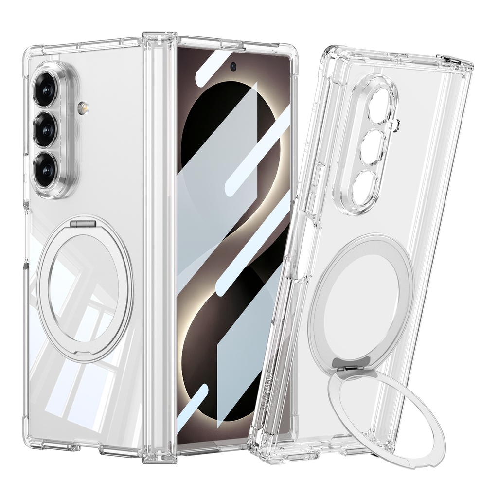 Samsung Galaxy Z Fold 8 Ultra Uyumlu Kılıf M-safe Şarj Özellikli Zore Kıpta KPT-09 Ring Standlı Şeffaf Sert PC Kapak