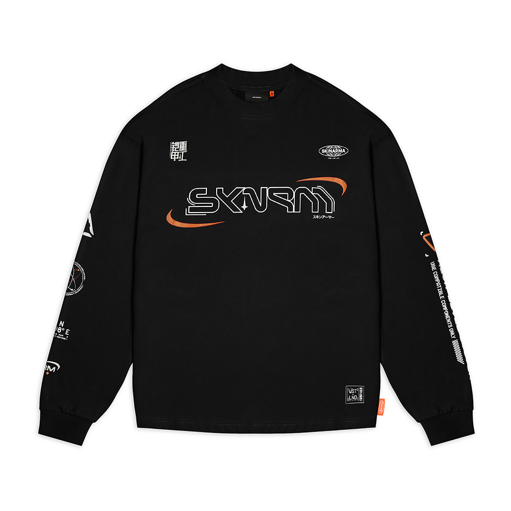 [RNZ-TA136767] Skinarma Neptune Uzun Kollu Oversize Unisex Bisiklet Yaka Siyah Sweatshirt (Medium)