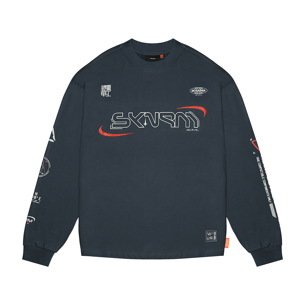 [RNZ-TA136769] Skinarma Neptune Uzun Kollu Oversize Unisex Bisiklet Yaka Lacivert Sweatshirt (Medium)