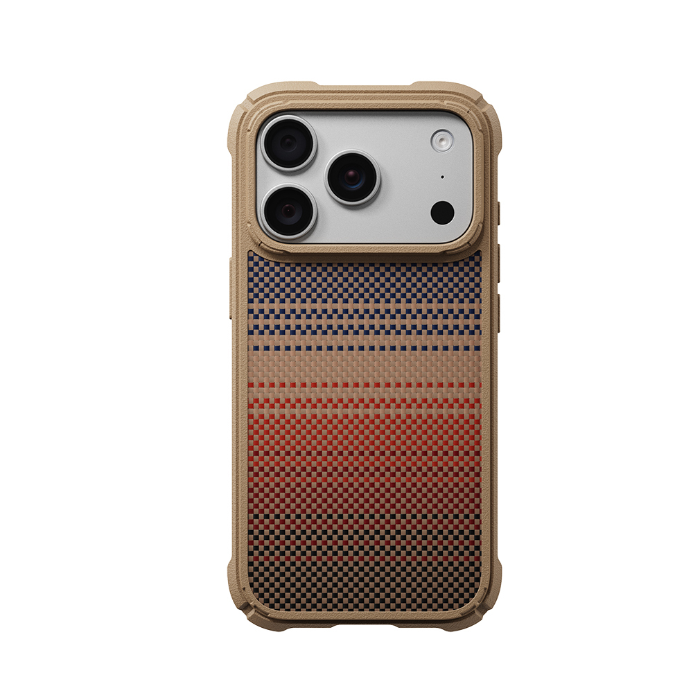 Apple iPhone 18 Pro Uyumlu Kılıf M-safe Şarj Özellikli Pitaka Tactile Woven Sunset-Moonrise Aramid Serisi Cairn Kapak