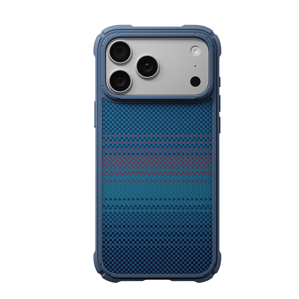 [RNZ-TA138791] Apple iPhone 18 Pro Max Kılıf M-safe Şarj Özellikli Pitaka Tactile Woven Sunset-Moonrise Aramid Serisi Cairn Kapak (Lacivert)