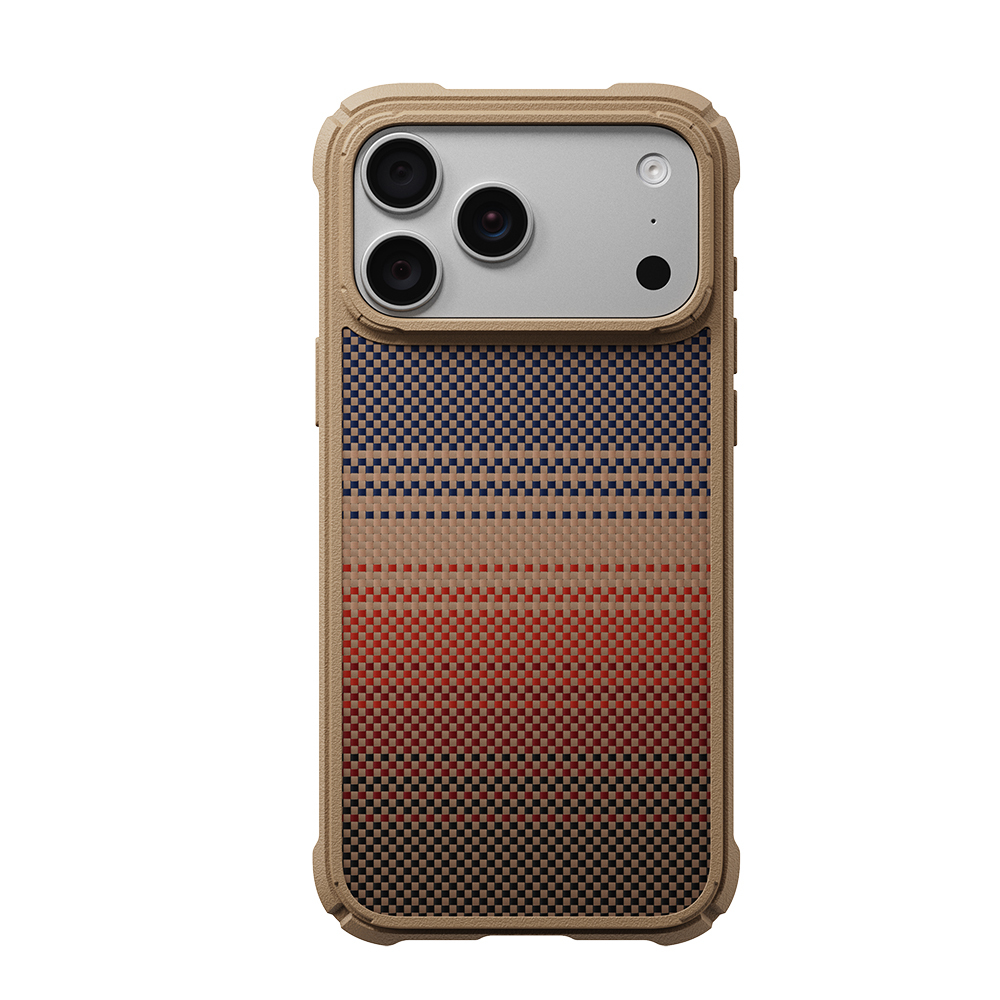 Apple iPhone 18 Pro Max Uyumlu Kılıf M-safe Şarj Özellikli Pitaka Tactile Woven Sunset-Moonrise Aramid Serisi Cairn Kapak