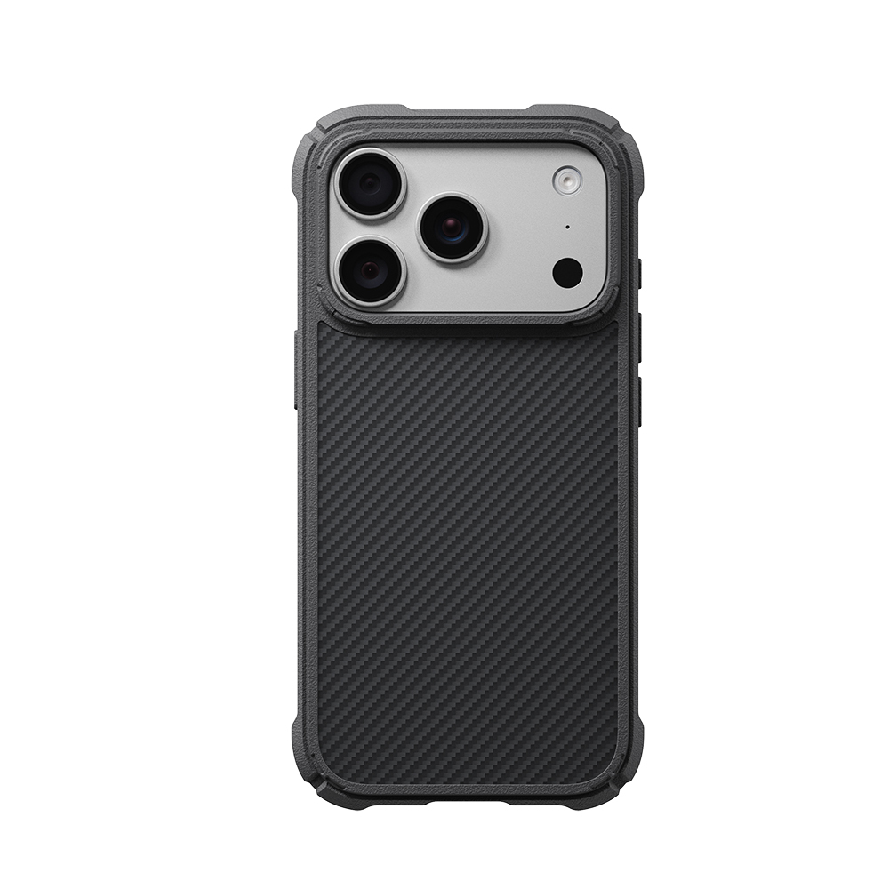 [RNZ-TA138794] Apple iPhone 18 Pro Kılıf M-safe Şarj Özellikli 600D Aramid Fiber Pitaka Black-Grey Twill Serisi Cairn Kapak