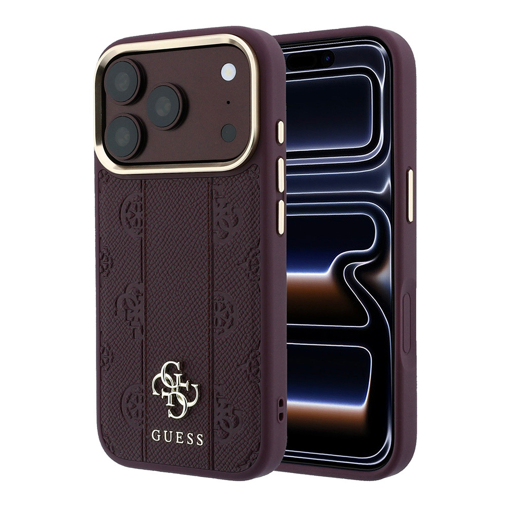 Apple iPhone 18 Pro Uyumlu Kılıf Guess Orjinal Lisanslı M-safe Şarj Özellikli Şeritli Peony 4G ve Yazı Logolu Kapak