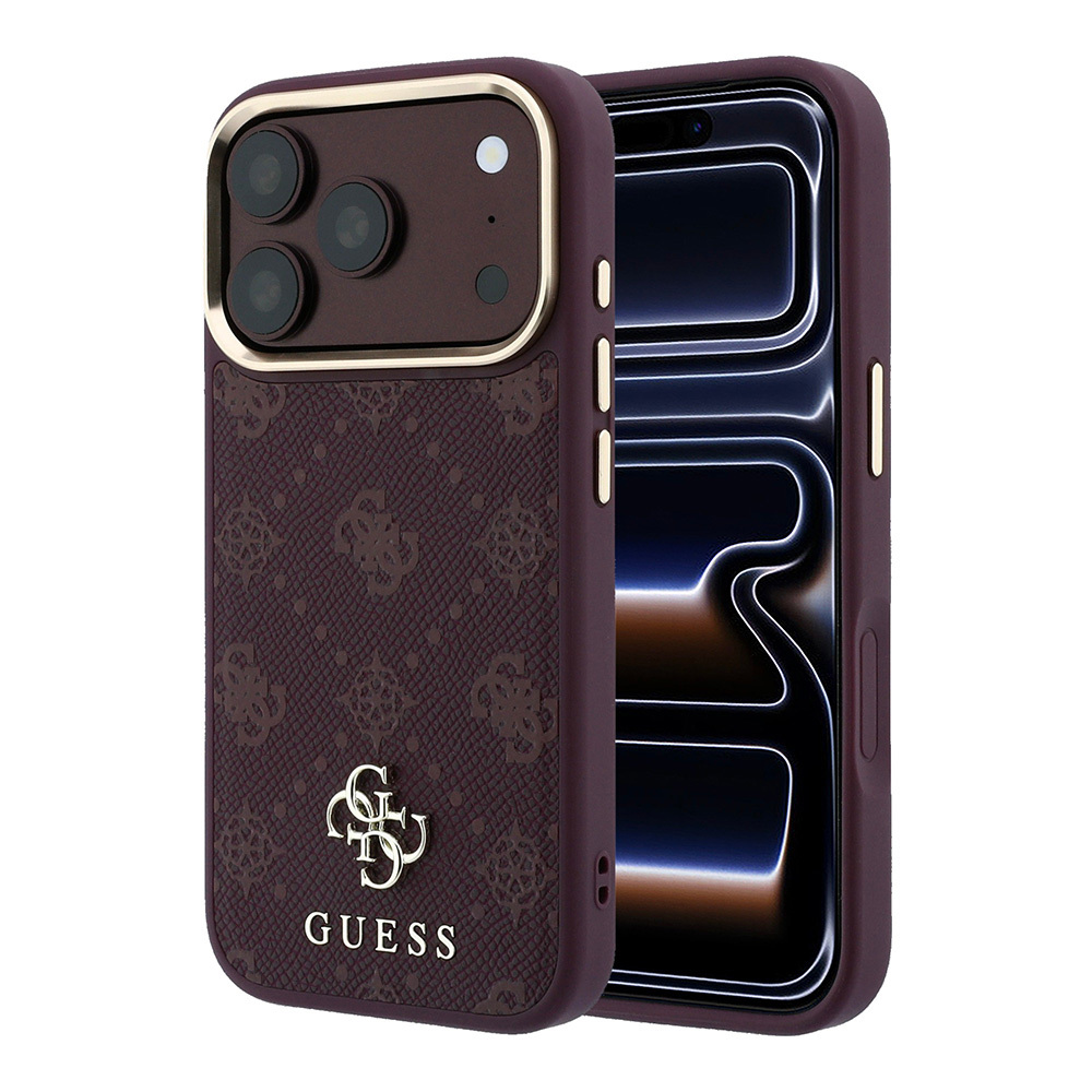 Apple iPhone 18 Pro Uyumlu Kılıf Guess Orjinal Lisanslı M-safe Şarj Özellikli Klasik Yazı ve 4G Logolu PU Deri Peony Kapak