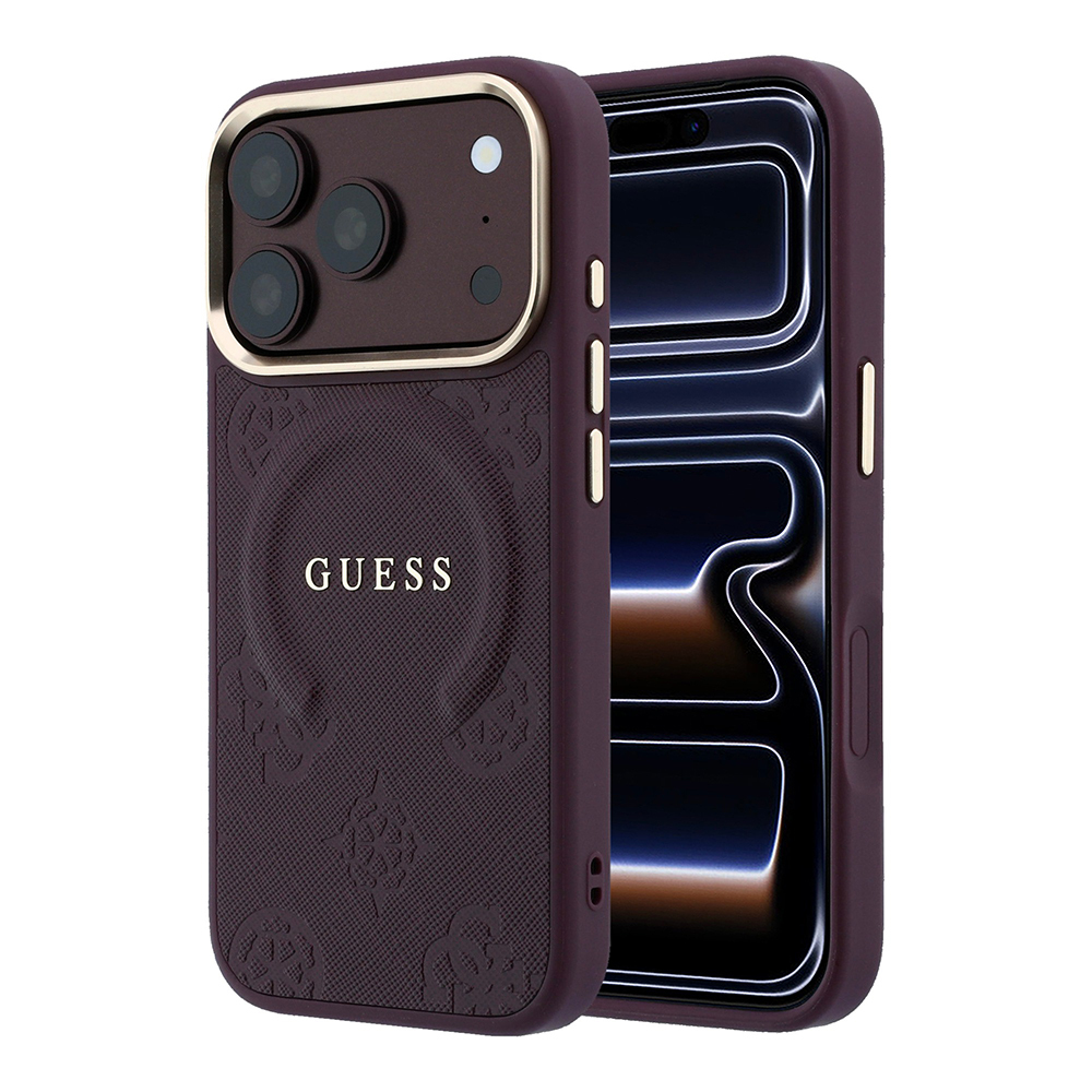 Apple iPhone 18 Pro Max Uyumlu Kılıf Guess Orjinal Lisanslı M-safe Şarj Özellikli Sıcak Baskılı Yazı Logolu C-Magnet PU Deri Peony Kapak