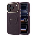 Apple iPhone 18 Pro Max Kılıf Guess Orjinal Lisanslı M-safe Şarj Özellikli Sıcak Baskılı Yazı Logolu C-Magnet PU Deri Peony Kapak