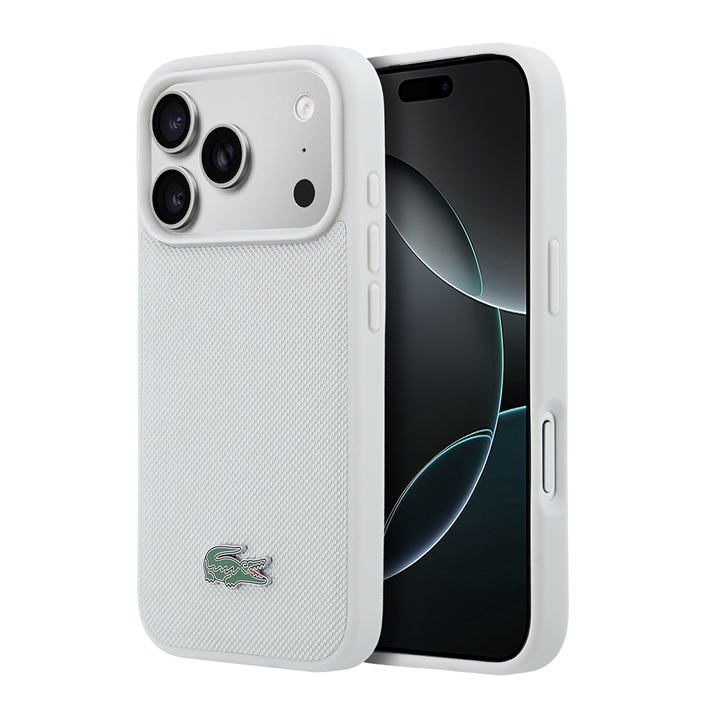 Apple iPhone 18 Pro Kılıf Lacoste Orjinal Lisanslı M-safe Şarj Özellikli PU Pike Desenli Metal Logolu Kapak