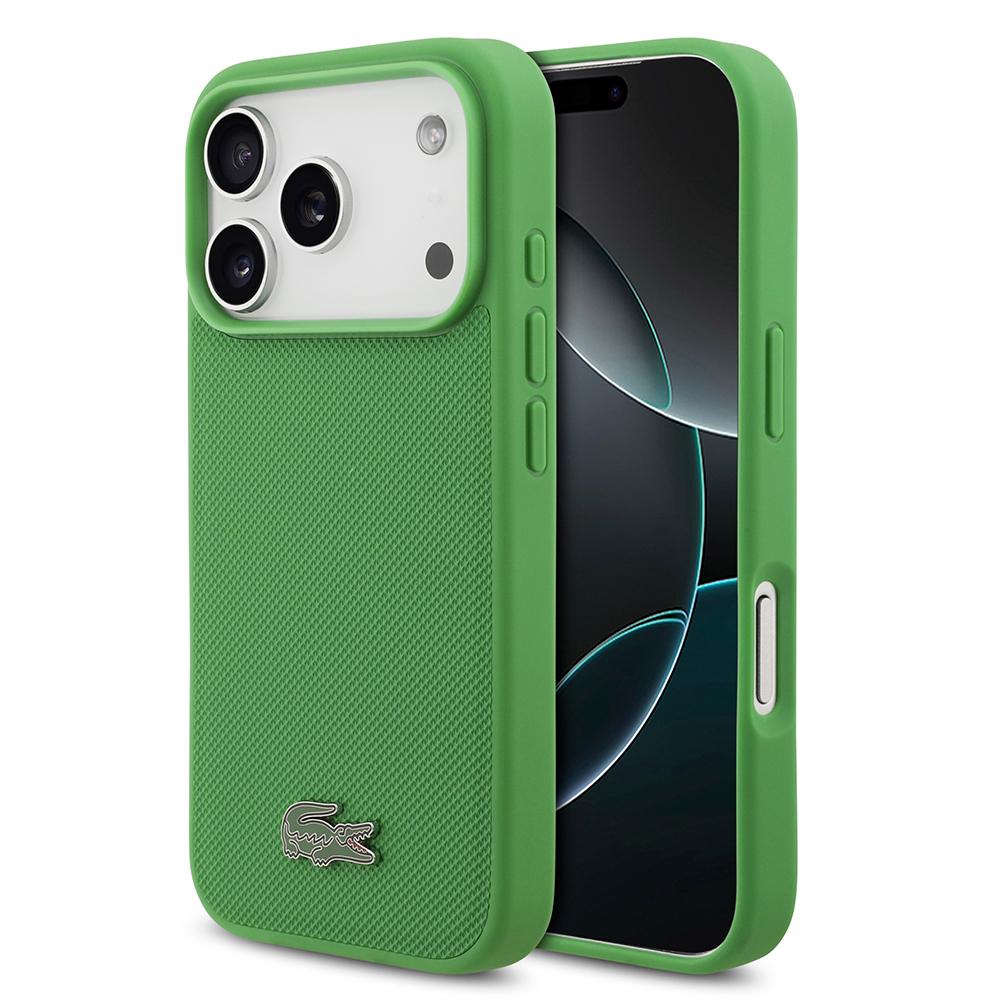 Apple iPhone 18 Pro Uyumlu Kılıf Lacoste Orjinal Lisanslı M-safe Şarj Özellikli PU Pike Desenli Metal Logolu Kapak
