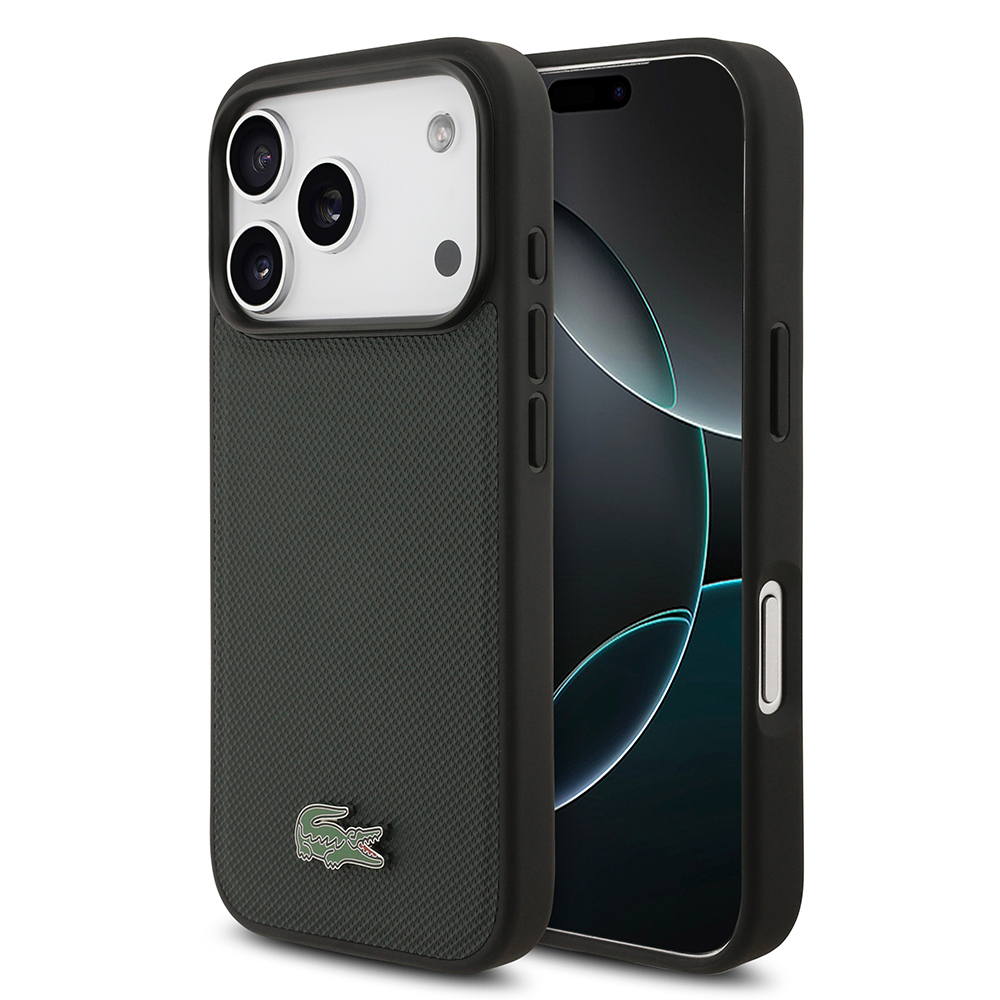 Apple iPhone 18 Pro Uyumlu Kılıf Lacoste Orjinal Lisanslı M-safe Şarj Özellikli PU Pike Desenli Metal Logolu Kapak