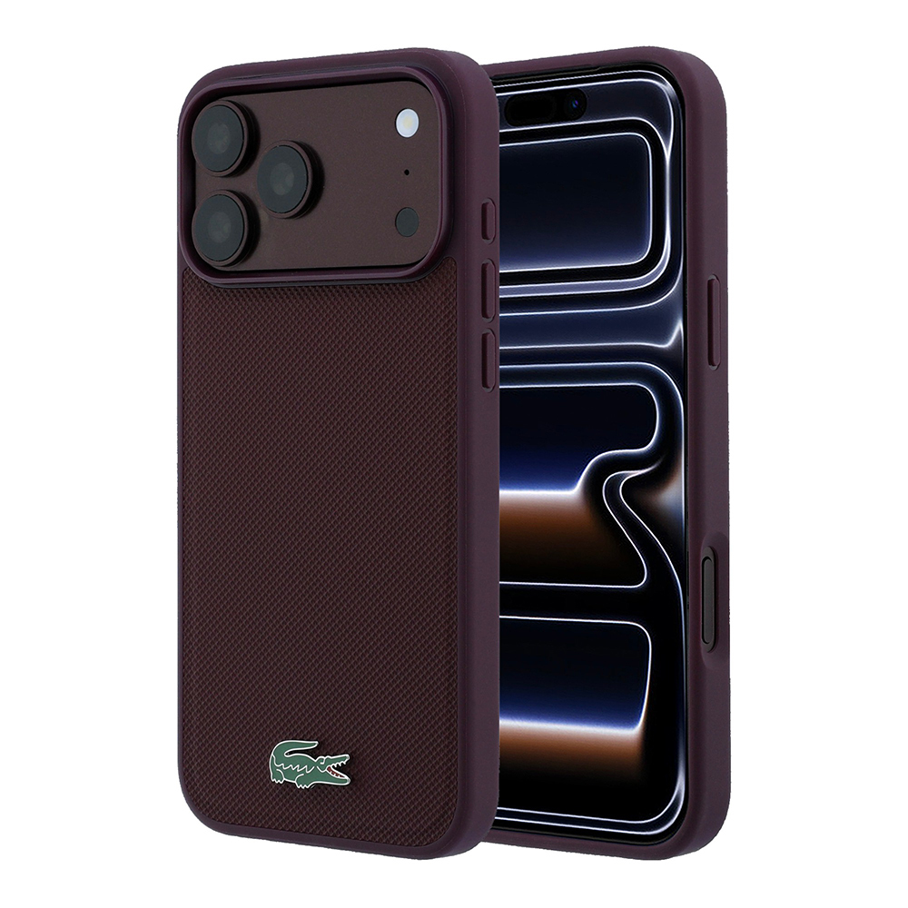 Apple iPhone 18 Pro Uyumlu Kılıf Lacoste Orjinal Lisanslı M-safe Şarj Özellikli PU Pike Desenli Metal Logolu Kapak