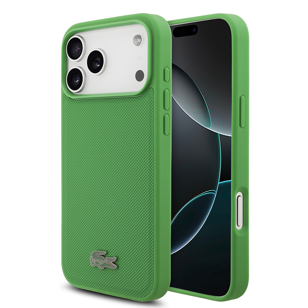 Apple iPhone 18 Pro Max Uyumlu Kılıf Lacoste Orjinal Lisanslı M-safe Şarj Özellikli PU Pike Desenli Metal Logolu Kapak