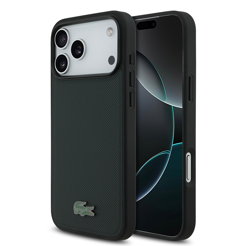 Apple iPhone 18 Pro Max Uyumlu Kılıf Lacoste Orjinal Lisanslı M-safe Şarj Özellikli PU Pike Desenli Metal Logolu Kapak