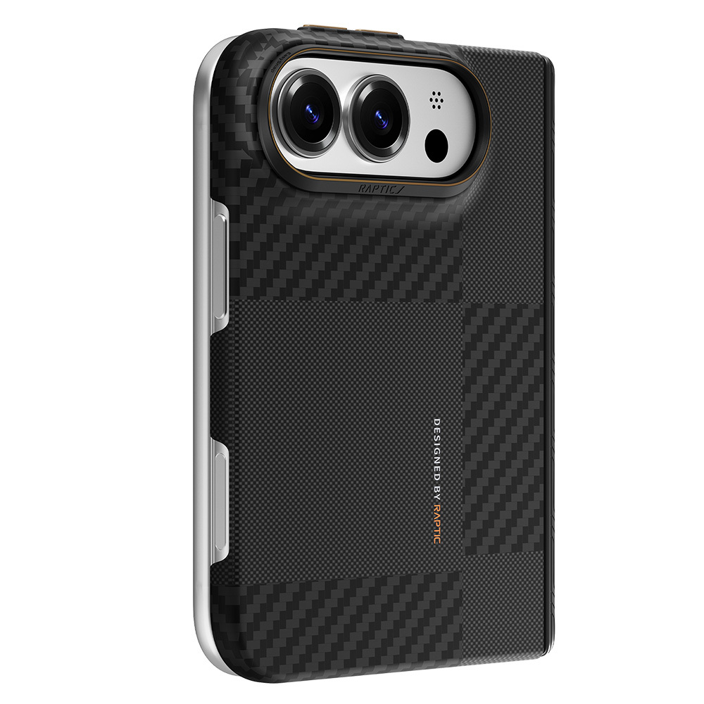 [RNZ-TA139196] Apple iPhone Duo (Fold) Uyumlu Kılıf M-safe Şarj Özellikli Metal Kamera Çerçeveli Raptic Aramid SkinPro Mondrian Serisi Karbon Kapak