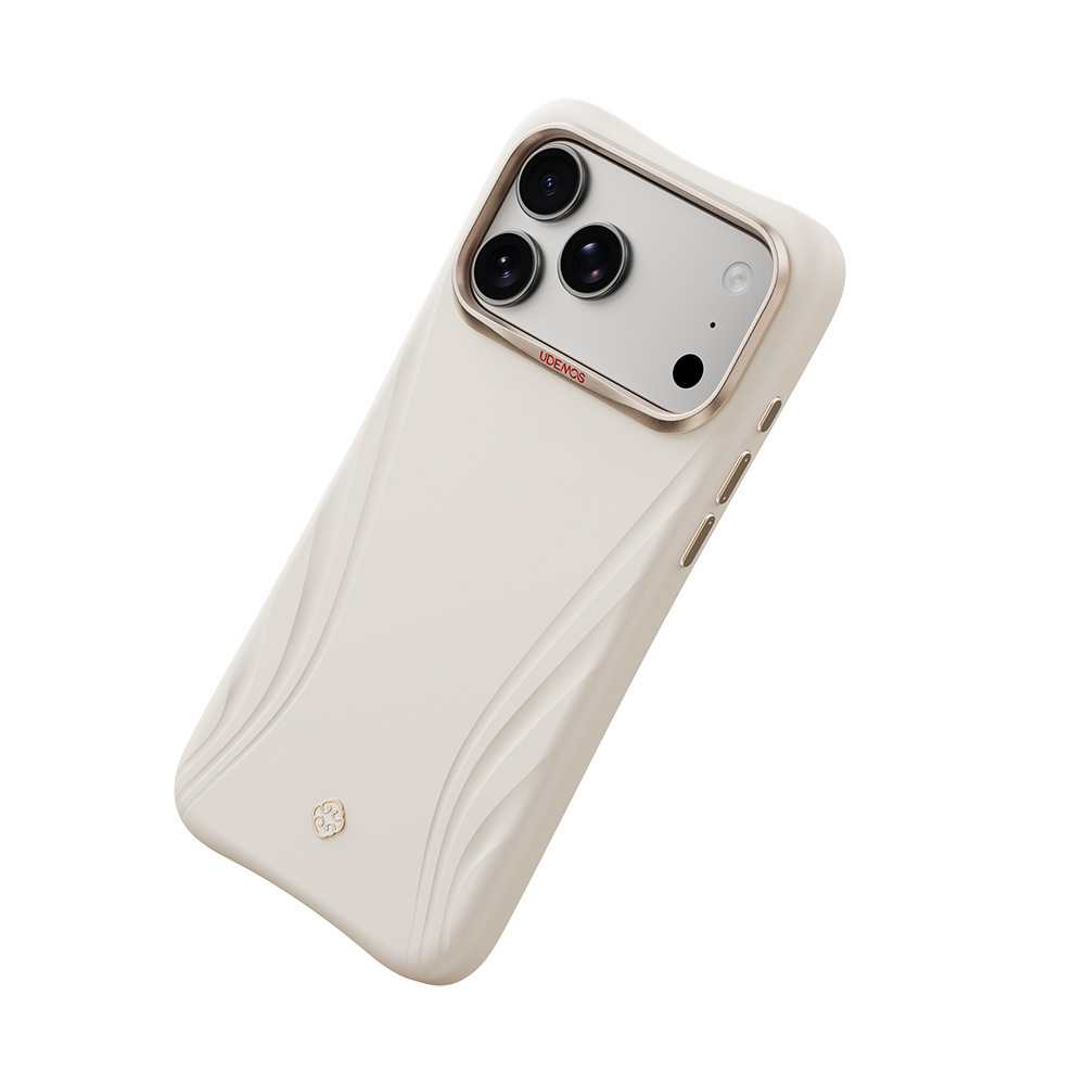 [RNZ-TA139188] Apple iPhone 18 Pro Kılıf M-Safe Şarj Özellikli Çizgili Logolu Udemos Freedom Serisi Kapak (Beyaz)