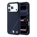 Apple iPhone 18 Pro Max Kılıf BMW Orjinal Lisanslı M-safe Şarj Özellikli M Logolu Lastik İzi Desenli Mavi Çizgili Kapak