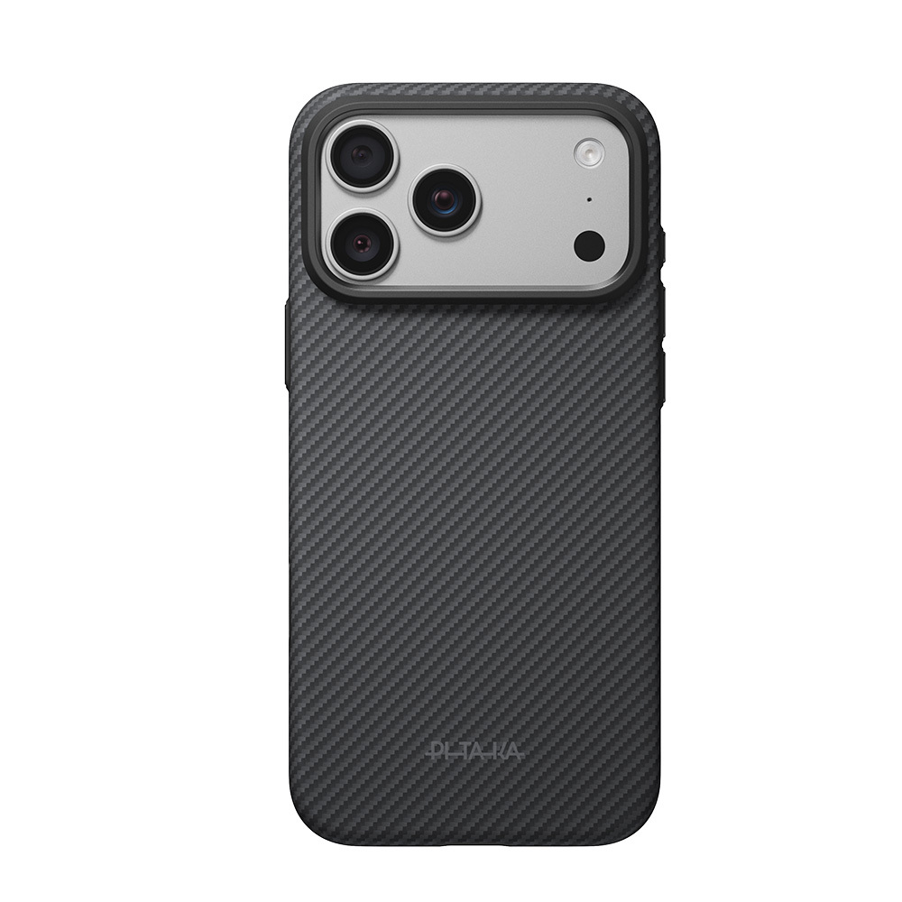 Apple iPhone 18 Pro Max Kılıf M-safe Şarj Özellikli Aramid Karbon Fiber Pitaka Military-Grade Classic Serisi New Logo Black-Grey Twill Kapak