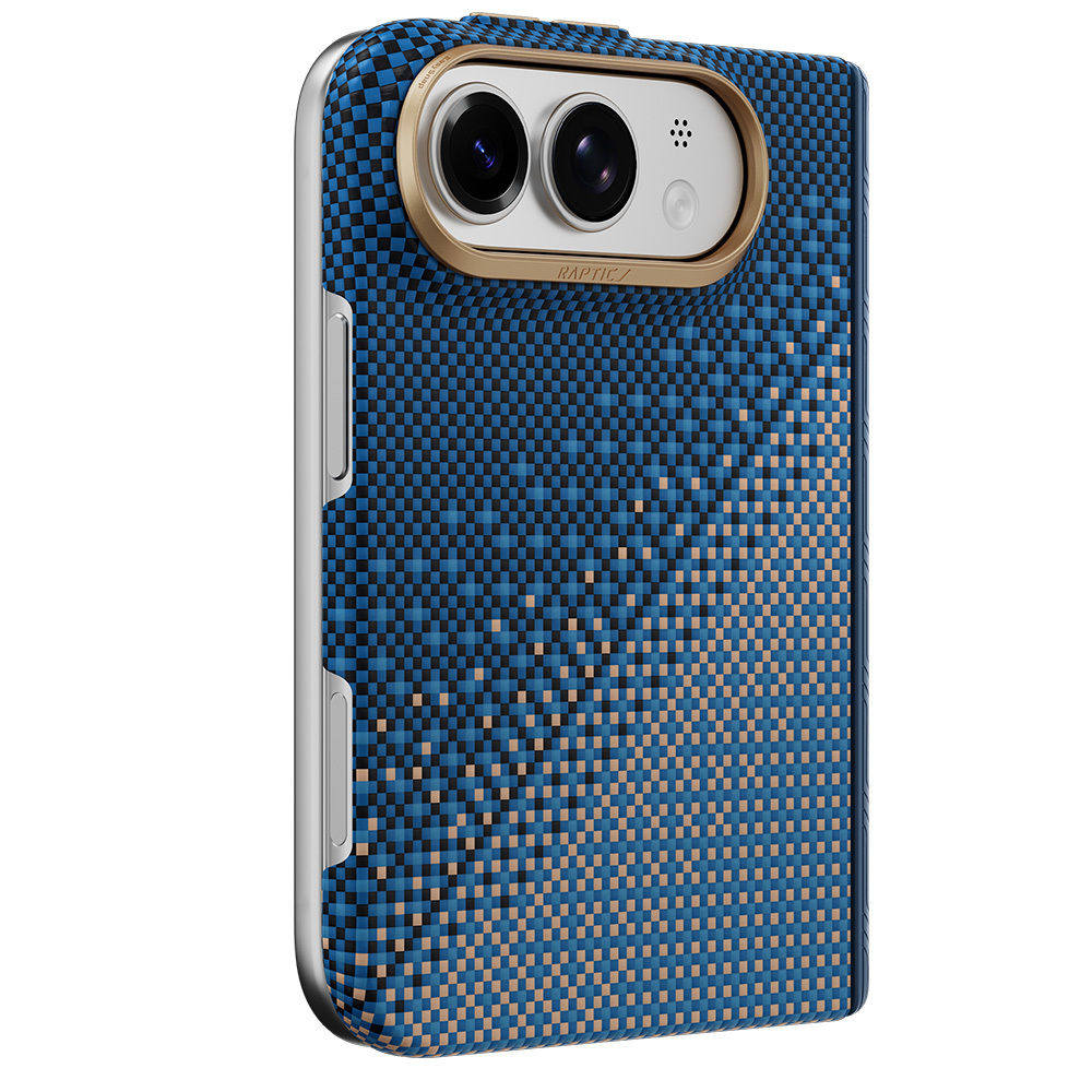 [RNZ-TA139200] Apple iPhone Duo (Fold) Kılıf M-safe Şarj Özellikli Raptic Aramid SkinPro Serenity Serisi Kapak (Lacivert)
