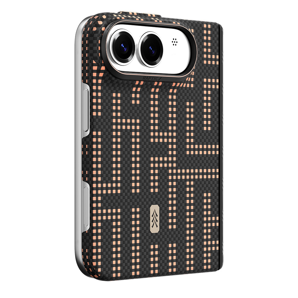 Apple iPhone Duo (Fold) Uyumlu Kılıf M-safe Şarj Özellikli Raptic Aramid SkinPro Grid Serisi Karbon Kapak