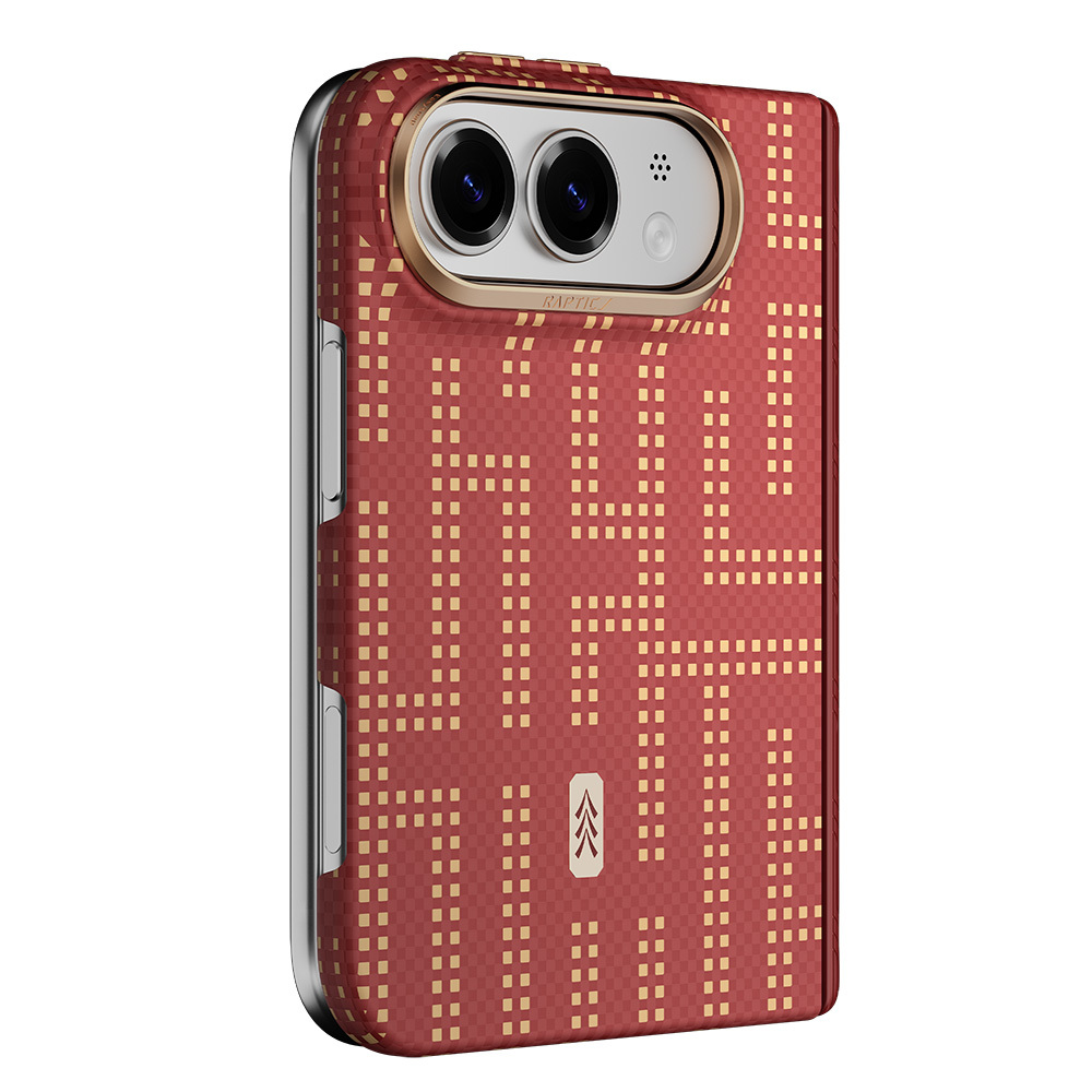 Apple iPhone Duo (Fold) Uyumlu Kılıf M-safe Şarj Özellikli Raptic Aramid SkinPro Grid Serisi Karbon Kapak