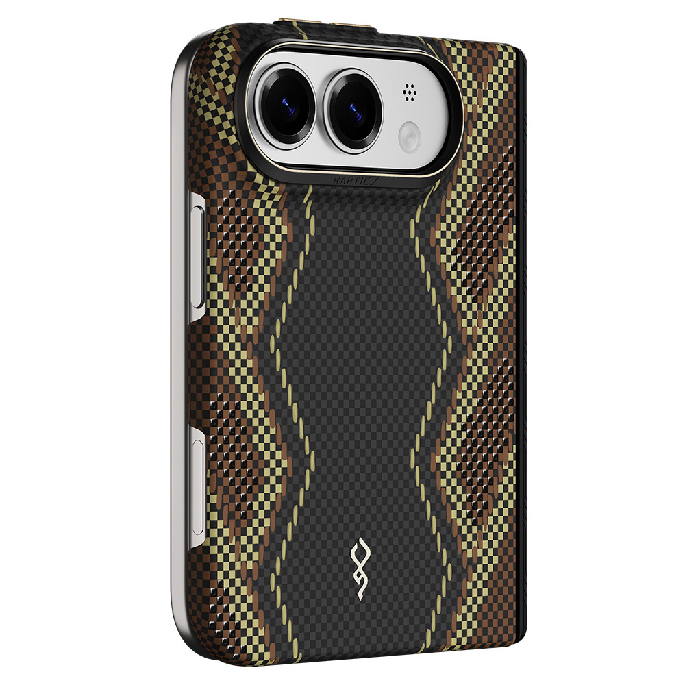 [RNZ-TA139198] Apple iPhone Duo (Fold) Uyumlu Kılıf M-safe Şarj Özellikli Raptic Aramid SkinPro Scepter Serisi Karbon Kapak