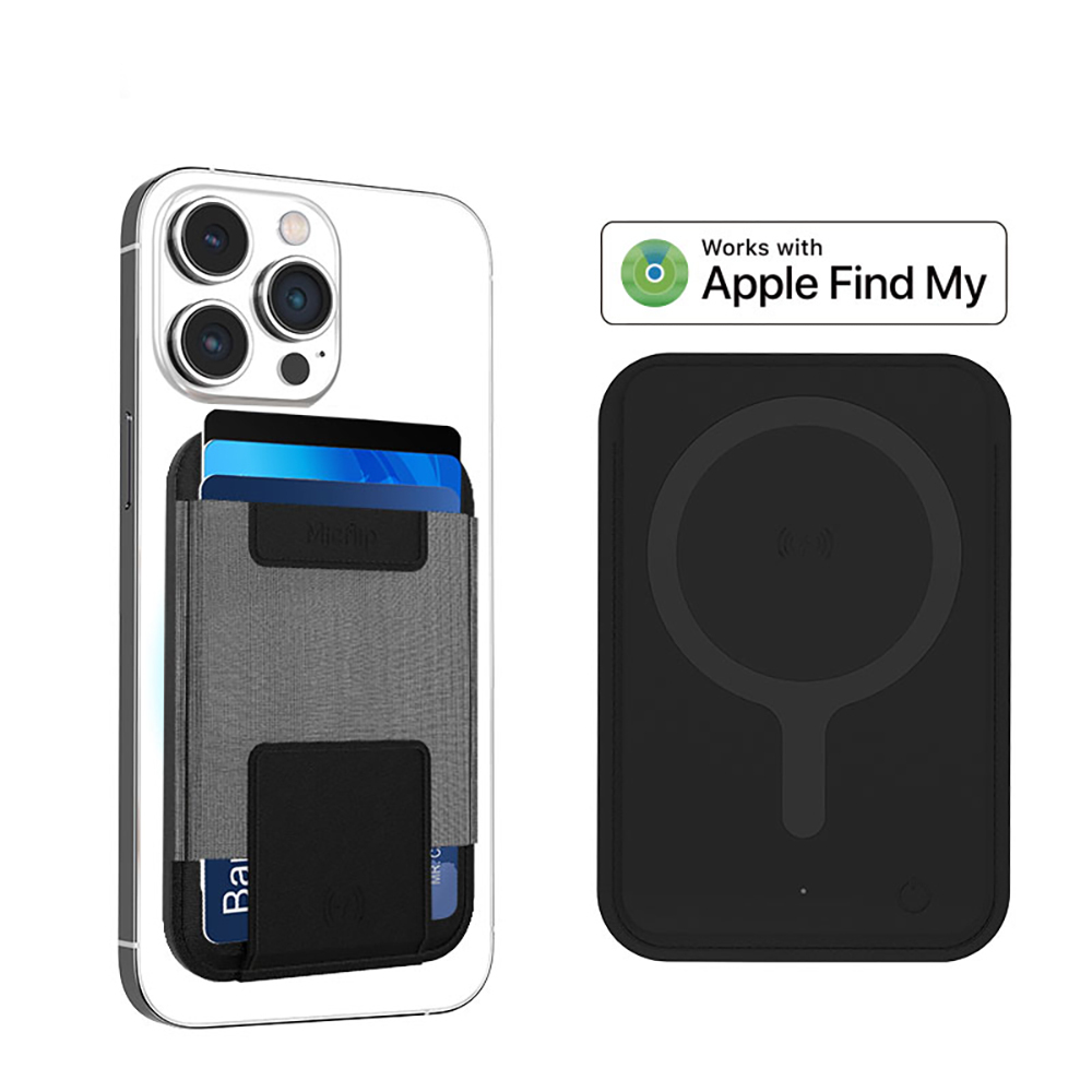 [RNZ-TA138839] Micflip P065 Ultra İnce Tasarım iOS Cihazlara Özel Kablosuz ve Pin Şarj Özellikli FindMy Destekli Magnetik Standlı Kartlık (Siyah)