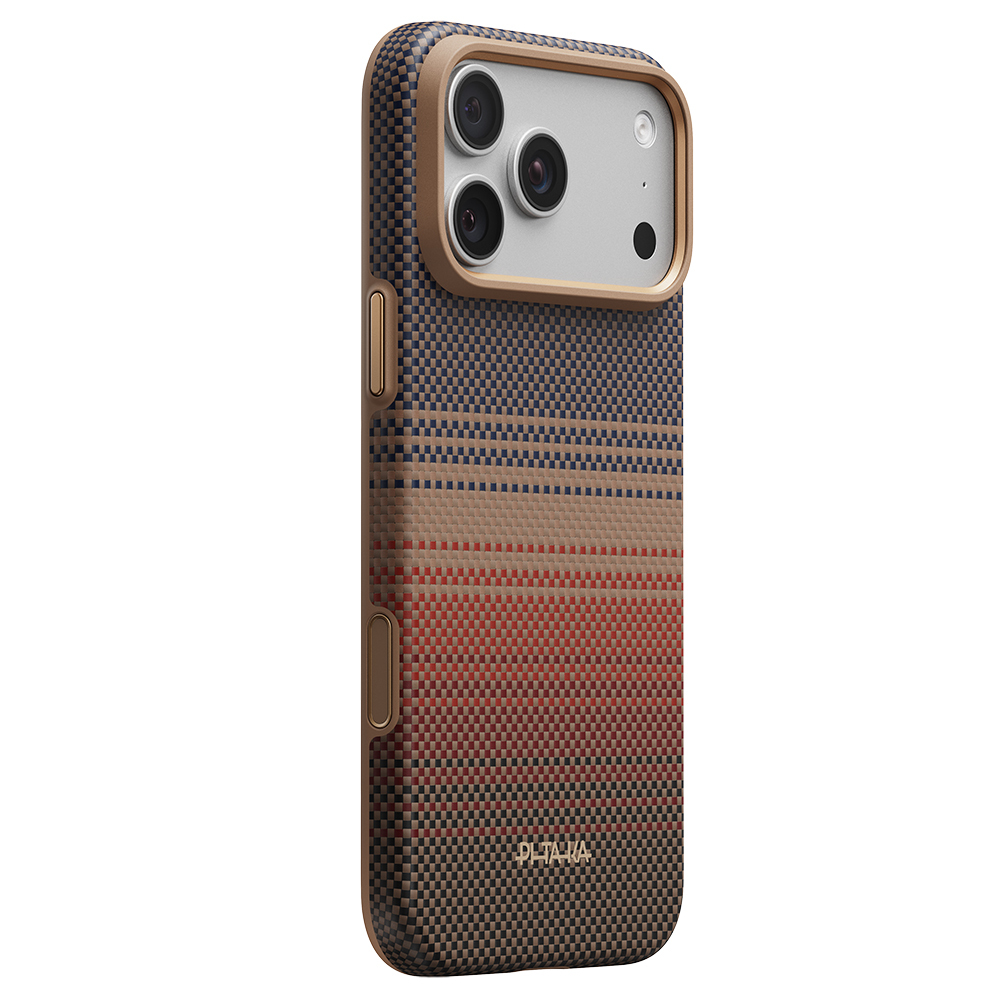 [RNZ-TA139493] Apple iPhone 18 Pro Kılıf M-safe Şarj Özellikli Pitaka Tactile Woven Sunset-Moonrise Aramid Serisi Summa Kapak