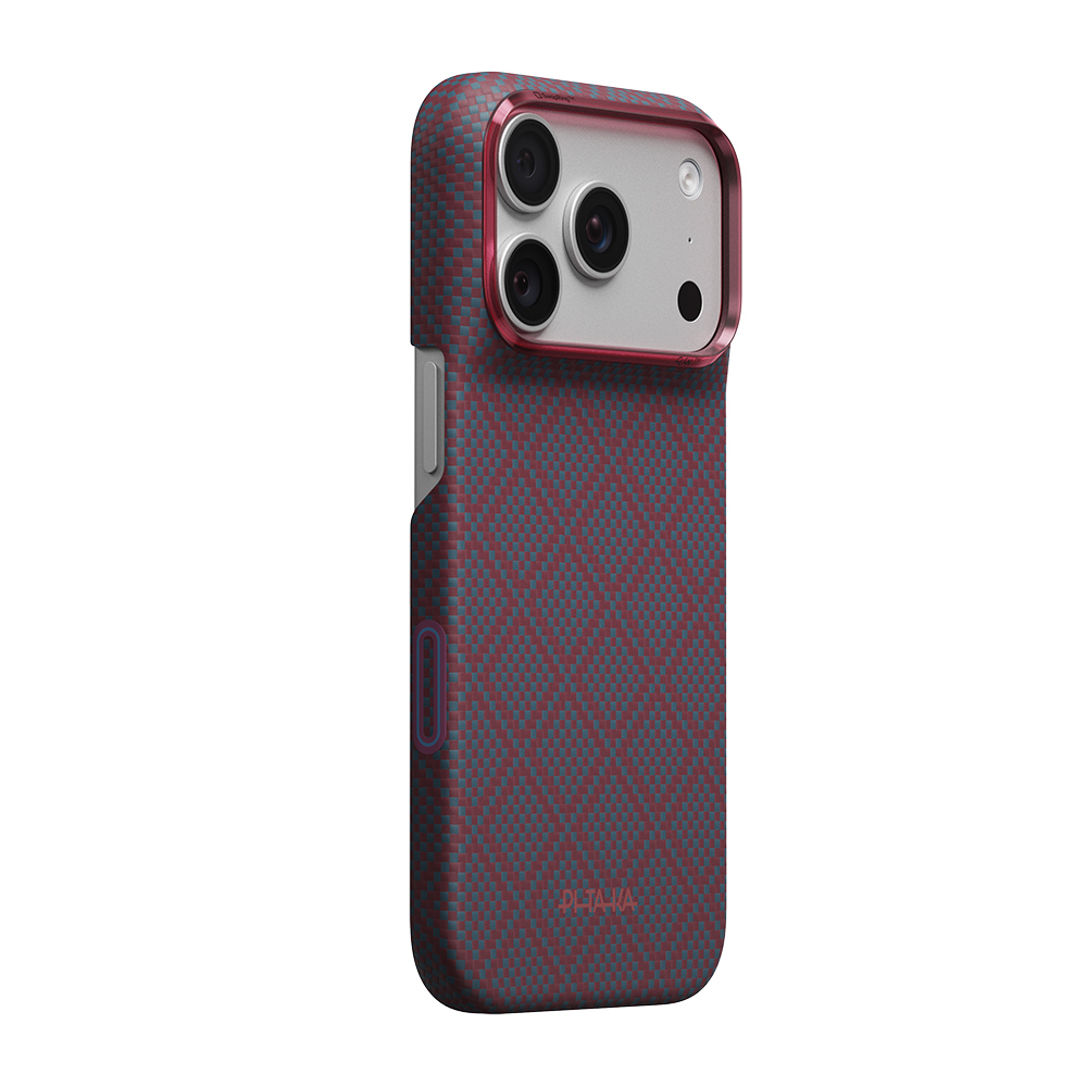 Apple iPhone 18 Pro Max Uyumlu Kılıf M-safe Şarj Özellikli Aramid Karbon Fiber Pitaka Argyle Serisi Kapak