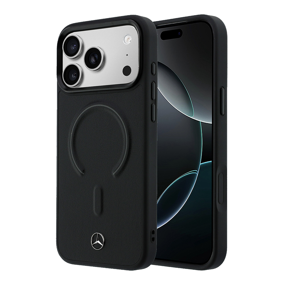 Apple iPhone 18 Pro Kılıf Mercedes Benz Orjinal Lisanslı M-safe Şarj Özellikli Metal Yıldız Logolu Kabartmalı Deri Kapak