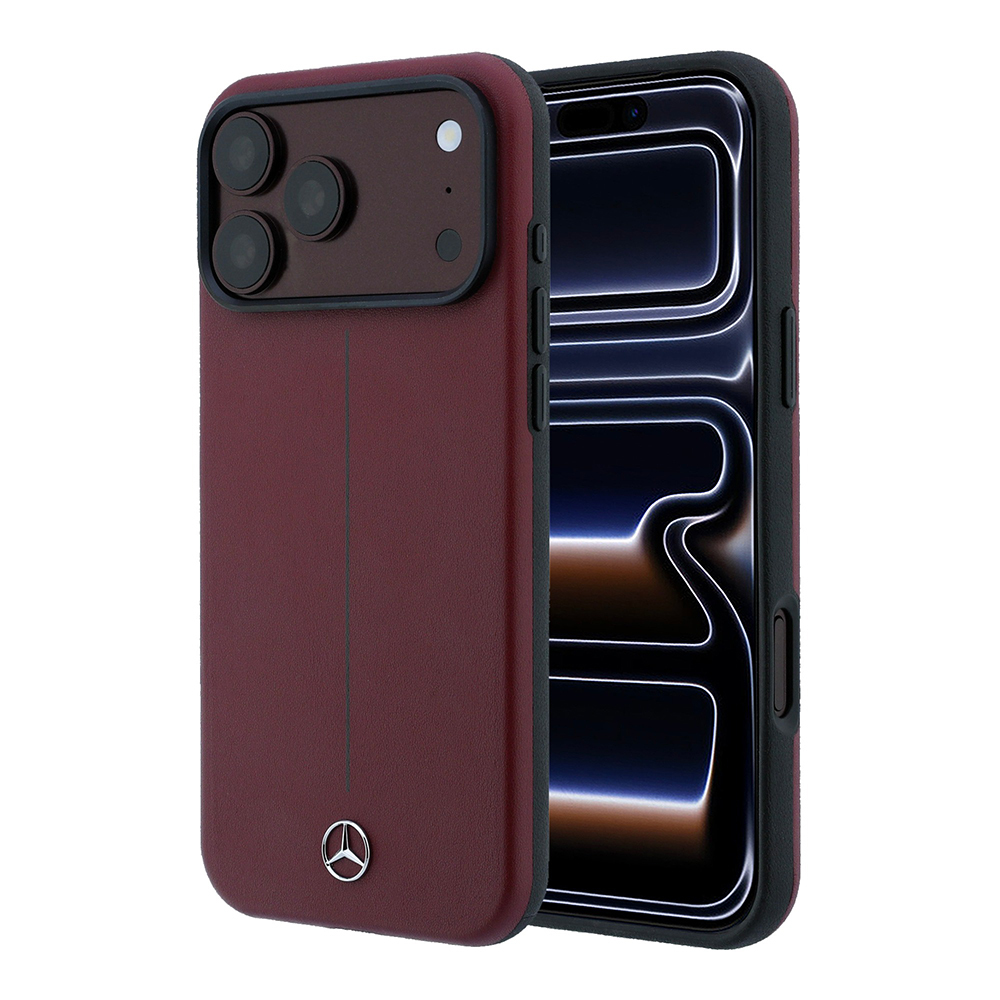 [RNZ-TA139324] Apple iPhone 18 Pro Max Kılıf Mercedes Benz Orjinal Lisanslı M-safe Şarj Özellikli Metal Yıldız Logolu Çizgili Deri Kapak