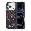 Apple iPhone 18 Pro Uyumlu Kılıf Guess Orjinal Lisanslı M-safe Şarj Özellikli Gül Desenli Simli Yazı Logolu Kapak