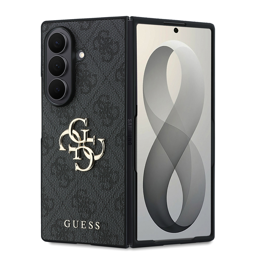 [RNZ-TA139351] Galaxy Z Fold 8 Ultra Kılıf Guess Orjinal Lisanslı M-safe Şarj Özellikli PU Deri 4G Desenli Yazı Logolu Kapak (Siyah)