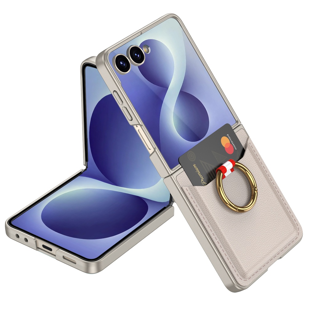 Samsung Galaxy Z Flip Uyumlu 8 Zore Kıpta Yüzüklü Kartlıklı Kapak