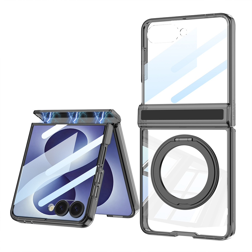 Samsung Galaxy Z Flip Uyumlu 8 Kılıf M-safe Şarj Özellikli Zore Kıpta KPT-05 Ring Standlı Sert PC Kapak