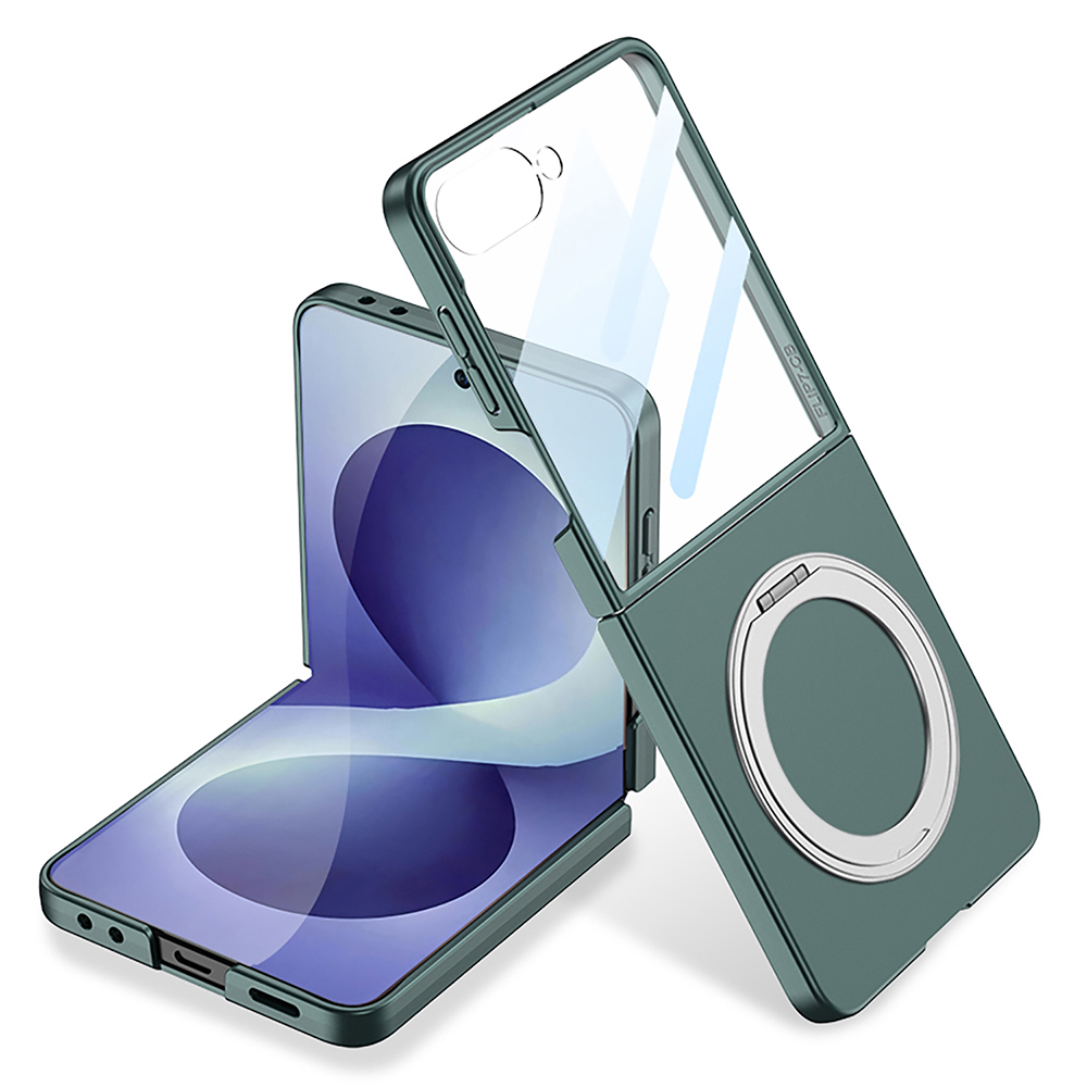 Samsung Galaxy Z Flip Uyumlu 8 Kılıf M-safe Şarj Özellikli Zore Kıpta Yüzüklü Kamera Korumalı Kapak