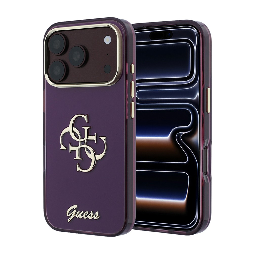 [RNZ-TA139866] Apple iPhone 18 Pro Max Kılıf Guess Orjinal Lisanslı Yazı ve 4G Büyük Metal Logolu Silikon Kapak (Mor)