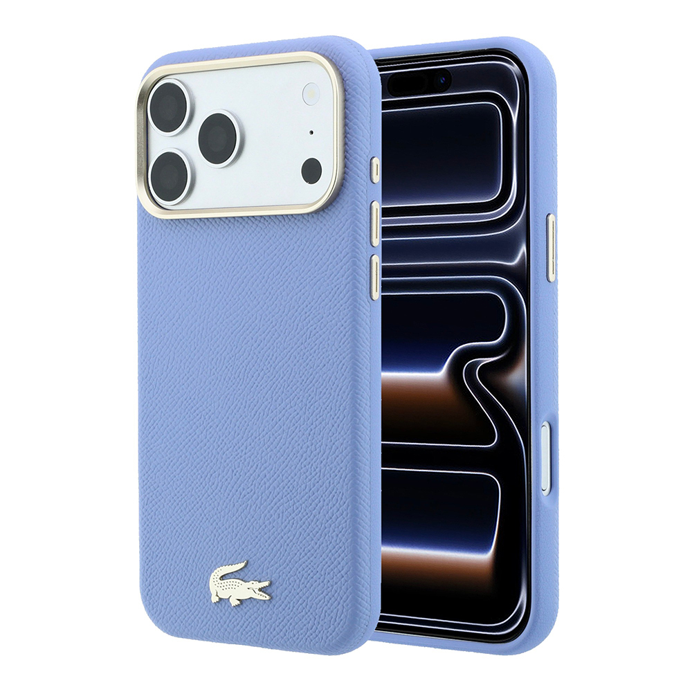 [RNZ-TA136127] Apple iPhone 18 Pro Max Kılıf Lacoste Orjinal Lisanslı M-Safe Şarj Özellikli PVC Yarı Pike Desenli Arka Yüzey İkonik Timsah Dokuma Logolu Kapak (Açık Mavi)