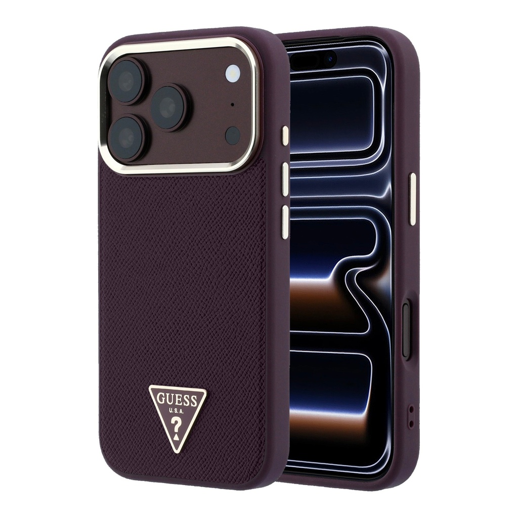 Apple iPhone 18 Pro Uyumlu Kılıf Guess Orjinal Lisanslı M-safe Şarj Özellikli Grained Triangle Kapak