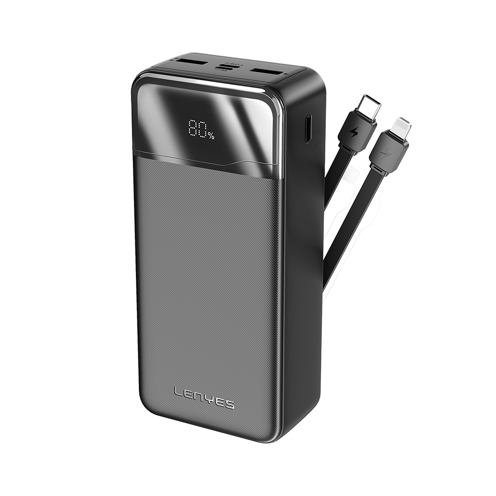 [RNZ-TA139067] Lenyes PX380D Dijital LED Ekranlı Type-C ve Lightning Kablolu Powerbank 22.5W 30.000mAh