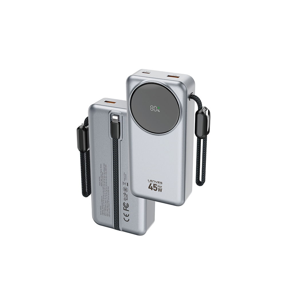[RNZ-TA139068] Lenyes PX279D Dijital LED Ekranlı Type-C ve Lightning Kablolu Powerbank 45W 20.000mAh